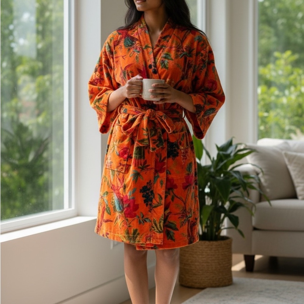 NWT Floral Orange Floral Kimono Robe